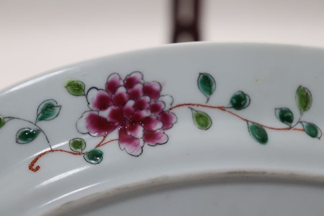 中国　許順昌造　粉彩鳳凰牡丹紋楕円大皿　送料込み1028