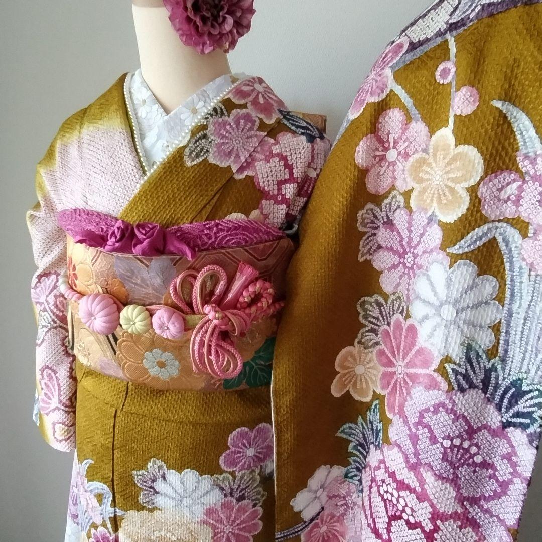 ちょこ様399.ラプンツェルみたい　振袖7点セット　正絹　フルセット　成人式