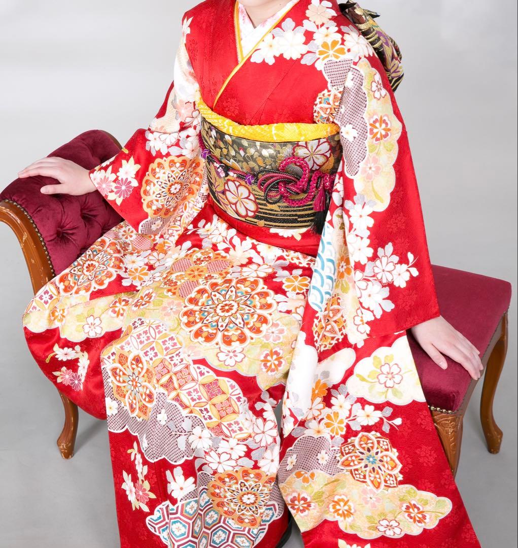 成人式　振袖　長襦袢　半えり　帯　帯締め　帯揚げ　6点セット　金コマ刺繍　菊京屋