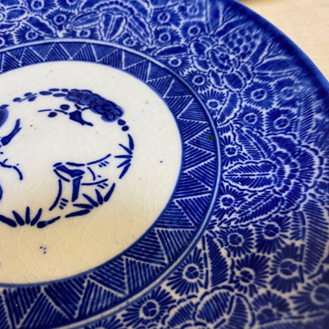 伊万里　古伊万里　中皿　花の図　松竹梅　染付　3客