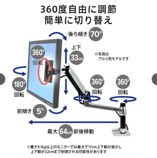 エルゴトロン Amazon版 LX デスク モニターアーム ブラック 黒