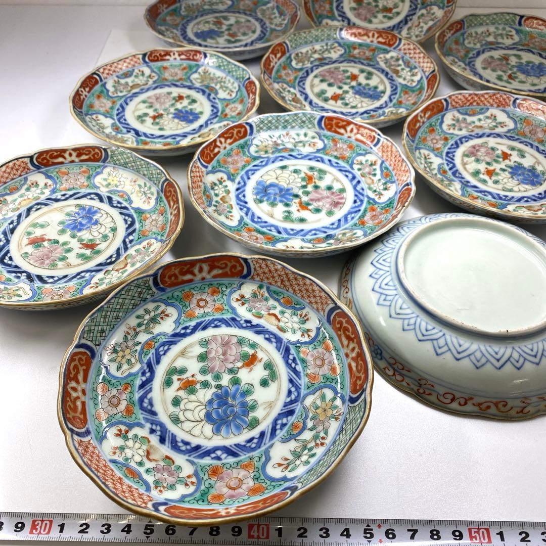 古伊万里　上手赤絵中皿10枚　幅約15.5㎝　東Y7-0312☆2Fトヒコ
