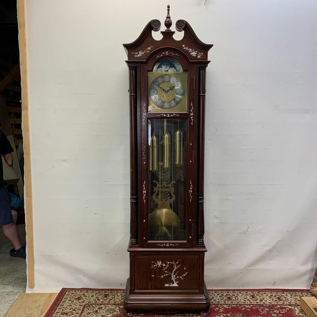 置時計 大型 クラシック 木製柱時計 月相表示付き ホールクロック