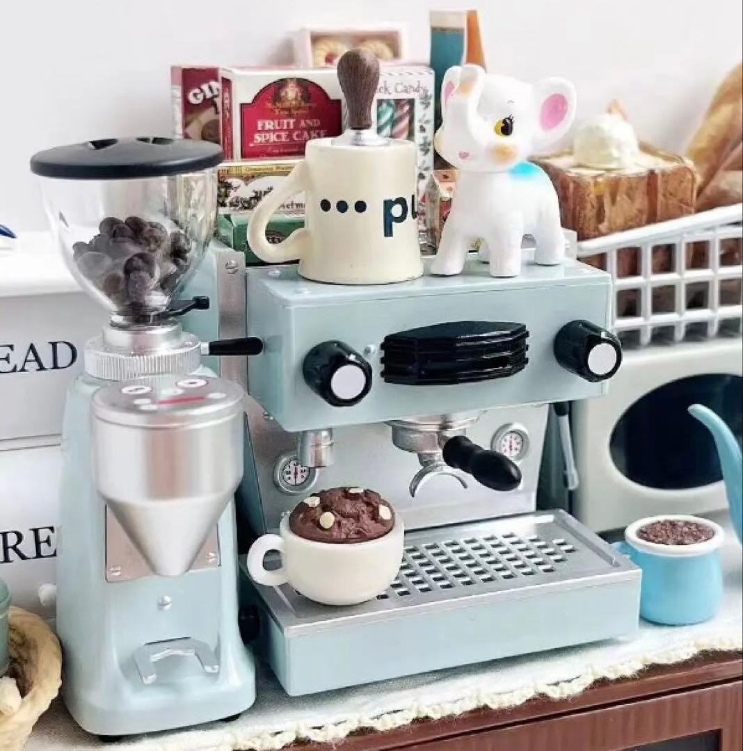 ミニチュア　コーヒーマシン　エスプレッソマシン　スカイブルー　ドールハウス