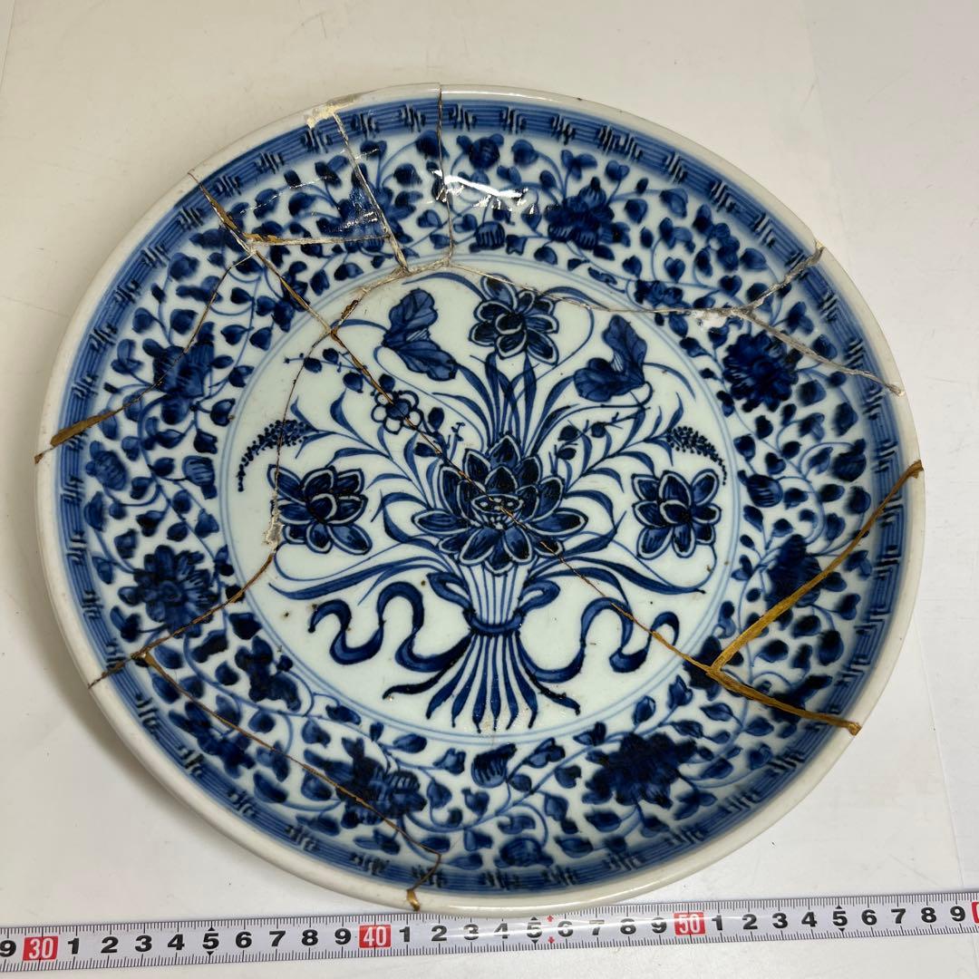 中国元から明時代　元古染付　大皿　幅約28㎝　東さ8-0120③