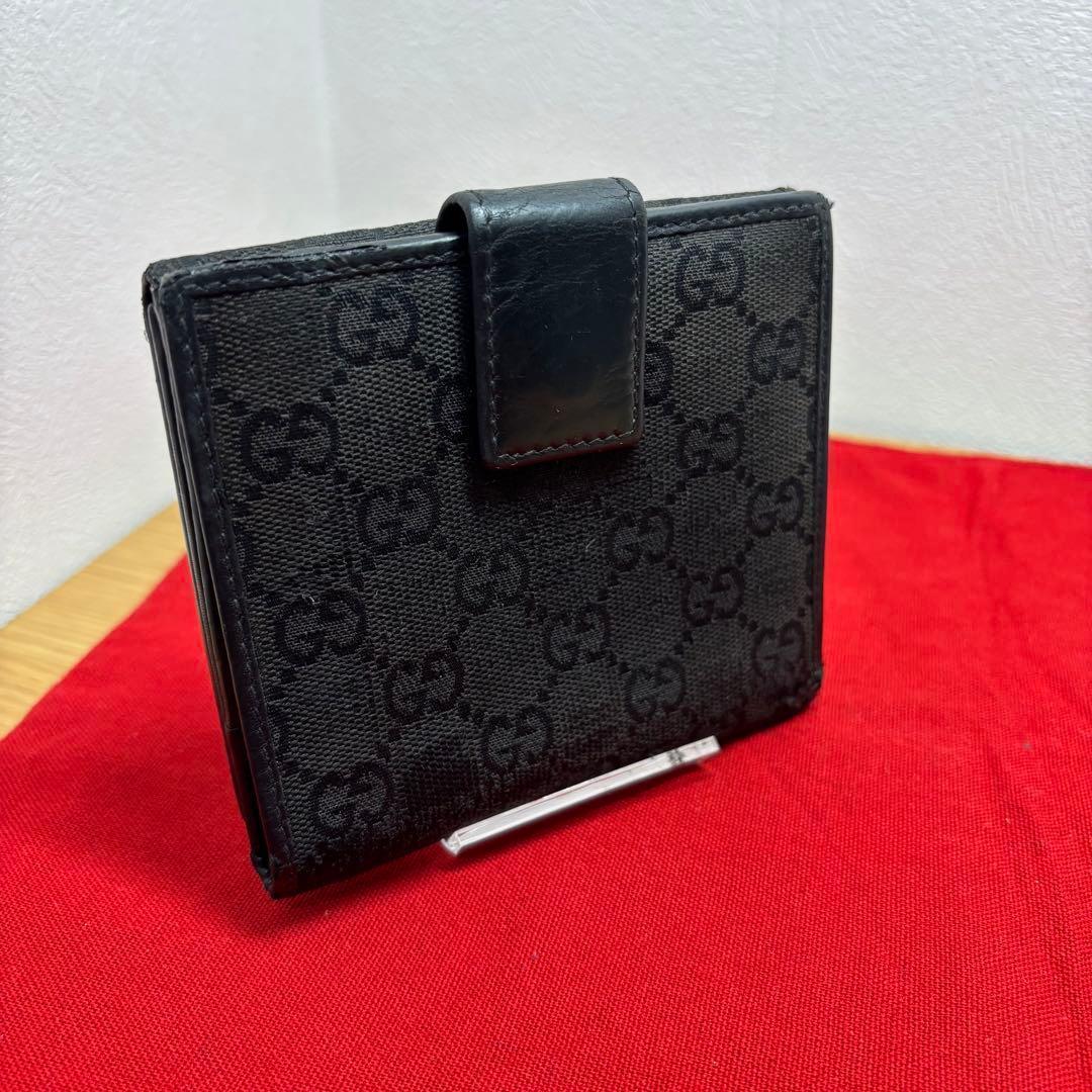 GUCCI グッチ インターロッキング Wホック 二つ折り GG BLACK