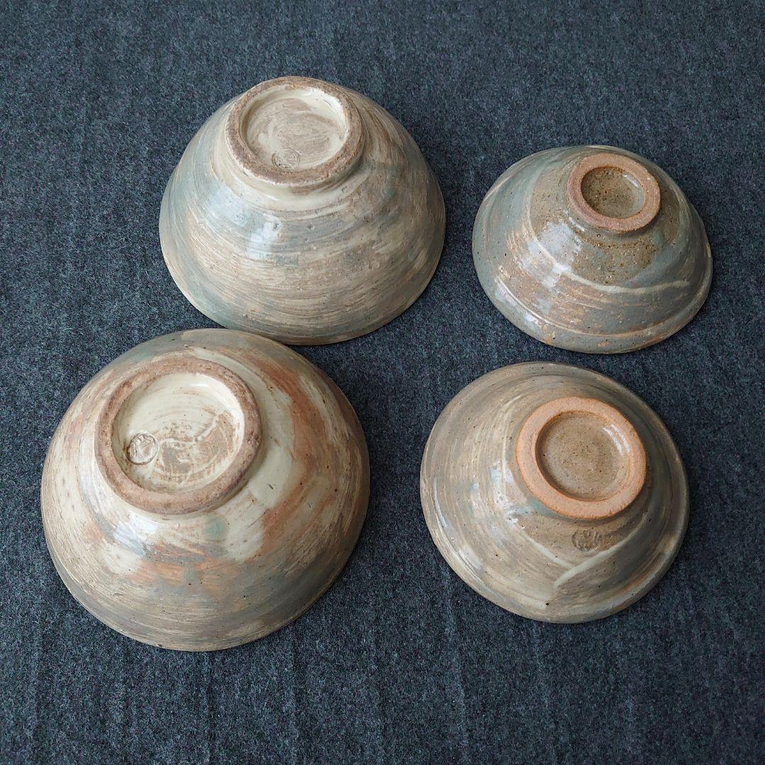 唐津焼 古唐津 茶道具 抹茶茶碗 菓子器 4点 袱紗付き 骨董 食物柄 未使用