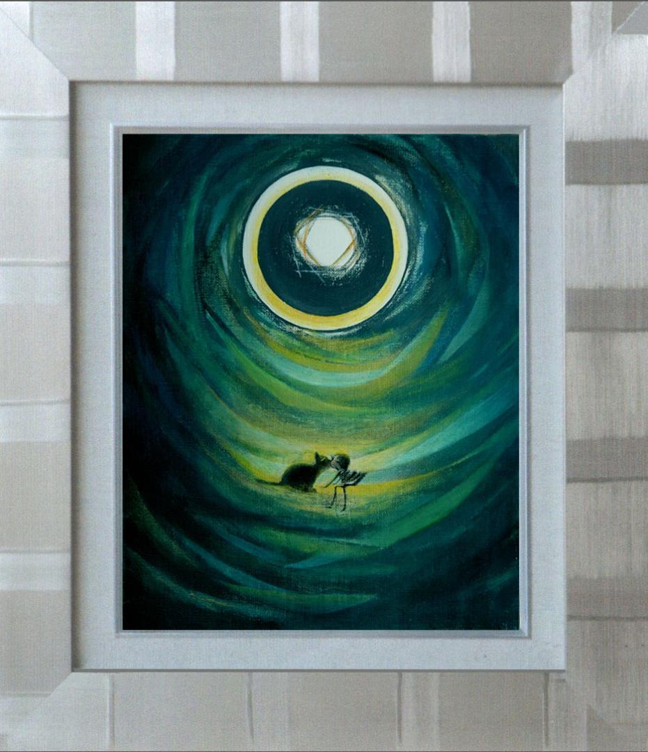 油絵 菅家令子 絵 絵画インテリア額付(黒) F3-031119 祈り子猫女の子