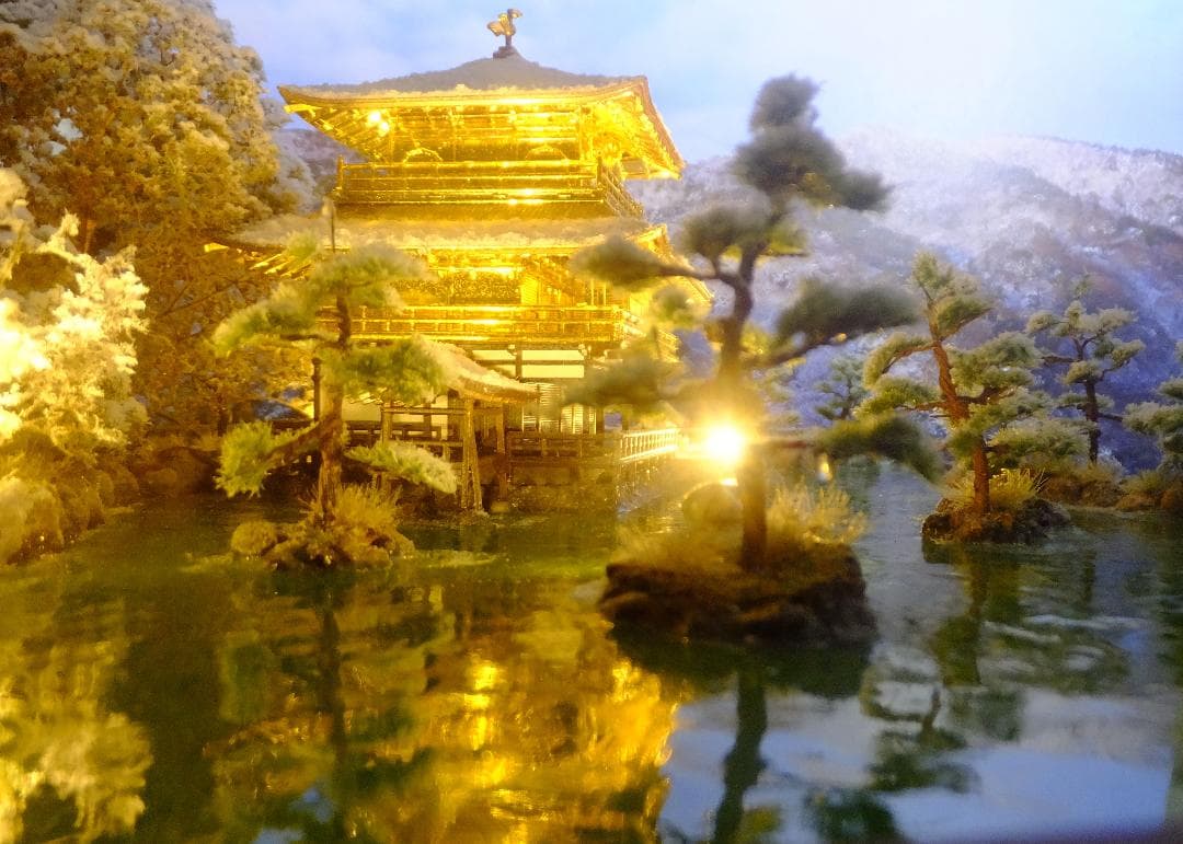 1/150・雪の金閣寺・ジオラマ・完成品・ＬＥＤライトアップ・アクリルケース付