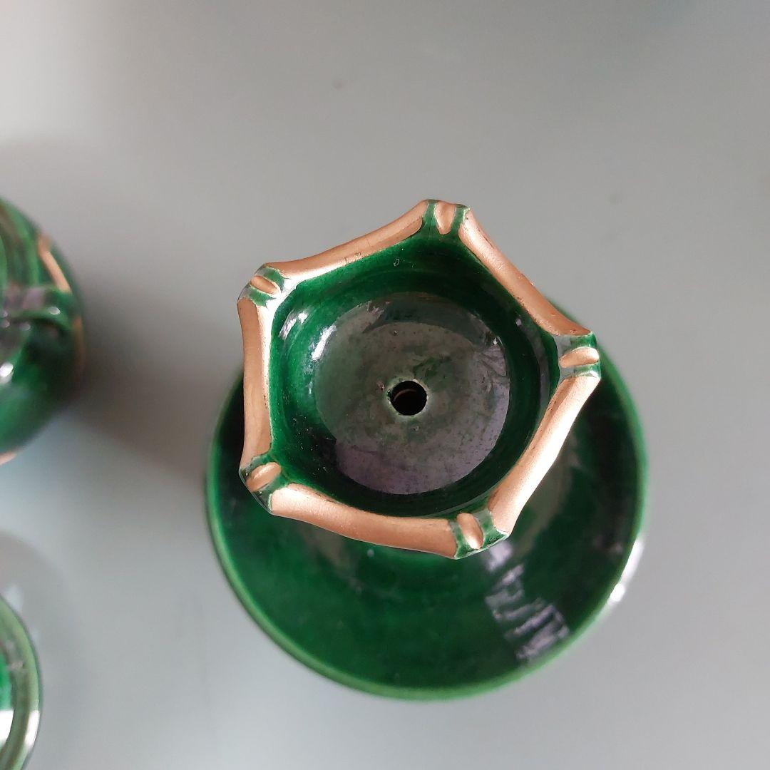 茶道具　三具足　三ツ具足　和楽造　青楽　利休忌　香炉　花立　燭台