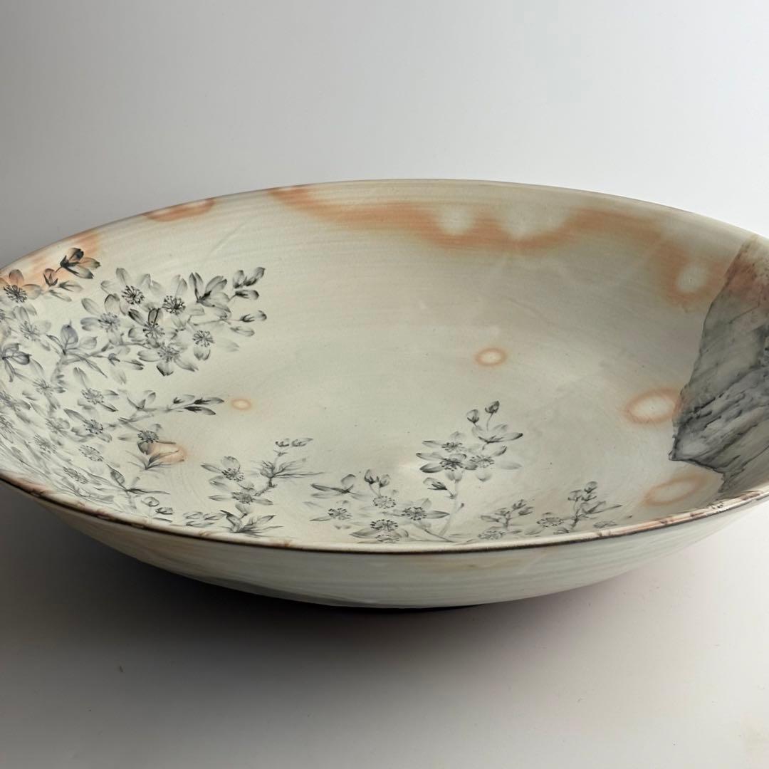 平安 清泉 鉄絵桜花 大皿 共箱 飾皿