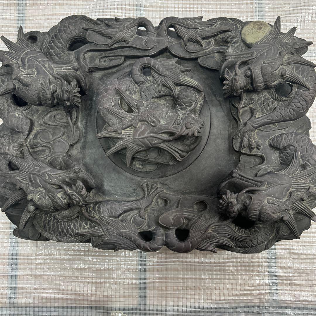 蔵出し　骨董　龍手彫り硯　水岩石如神　蔵之房珍