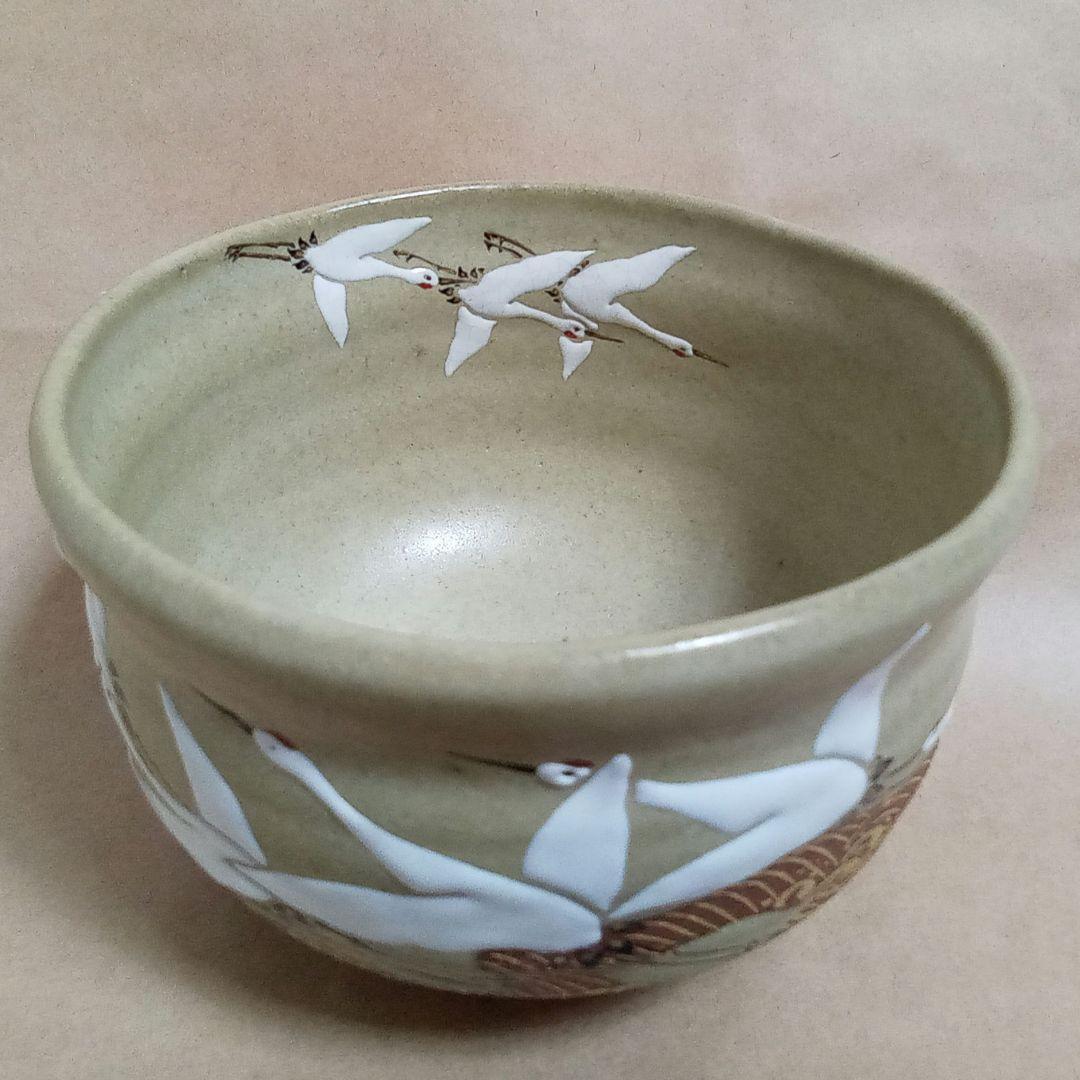 抹茶茶碗　光琳水　群鶴絵