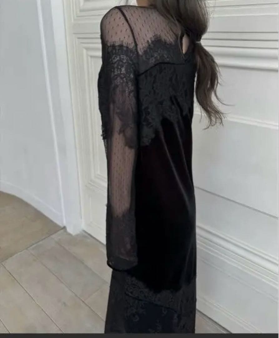 美品　dot tulle panel lace velour OP ブラック