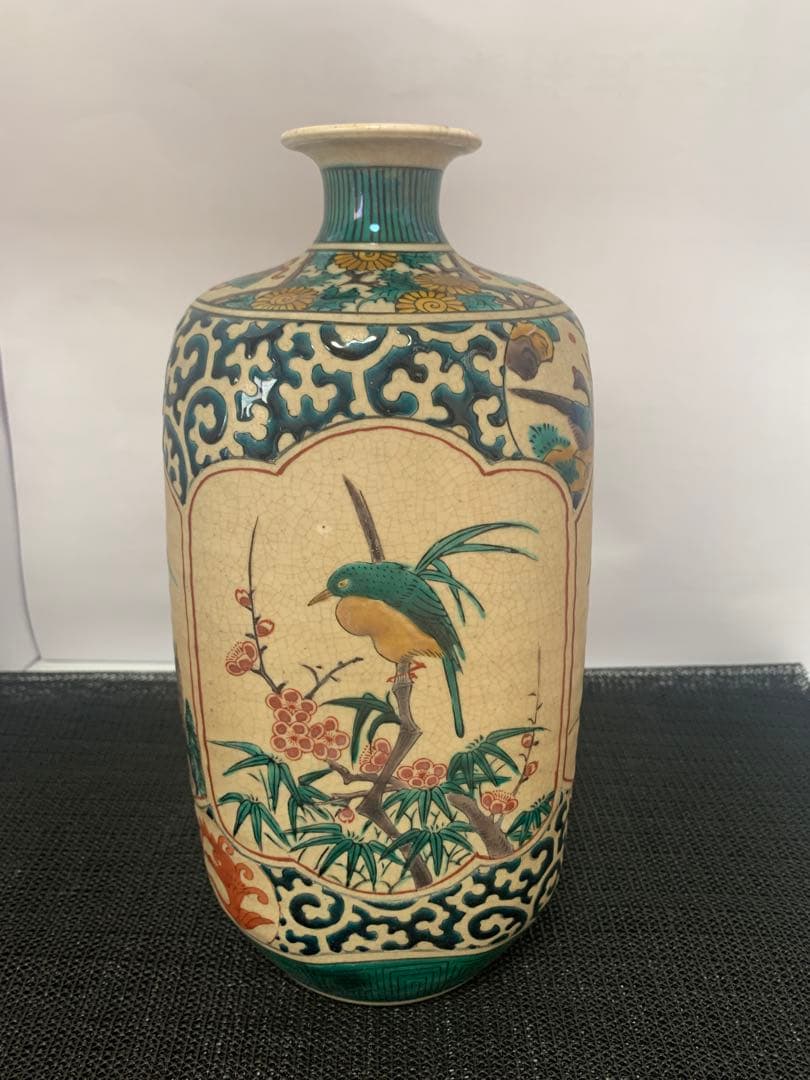 江戸　古九谷　人物花鳥　角福　花瓶　送料込み