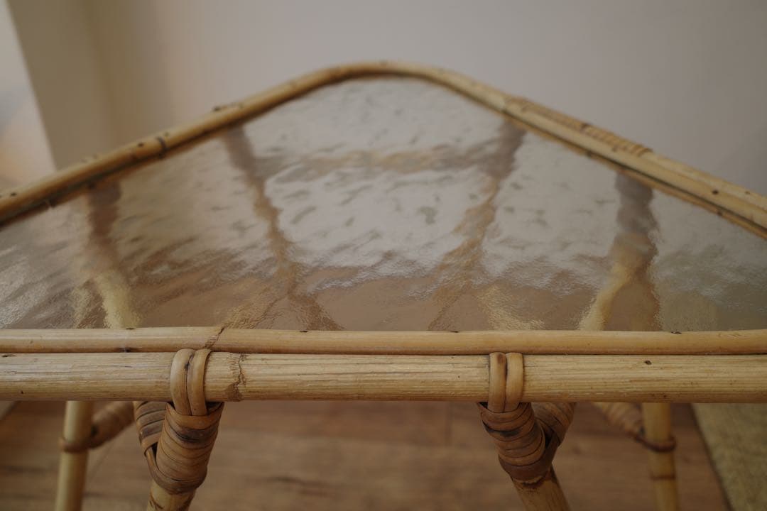 vintage ラタン ガラス △ サイドテーブル