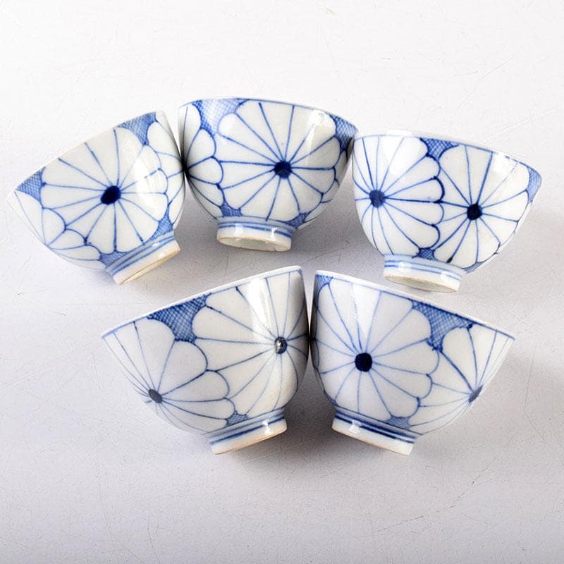 伊万里焼　古伊万里　染付　菊花文　煎茶碗　5客まとめて　C　7960