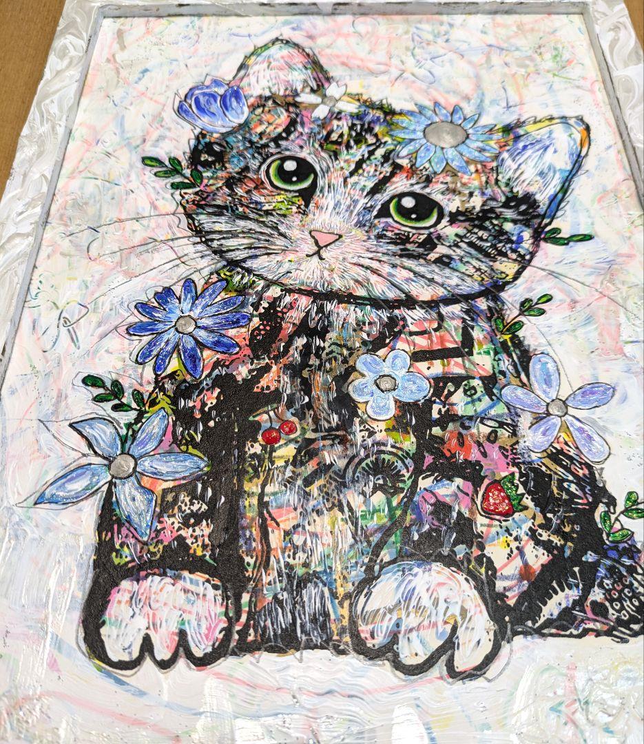 午前中までの特別価格❗️A4大作品✨手作り額付き作品　title「創造ニャンコ」