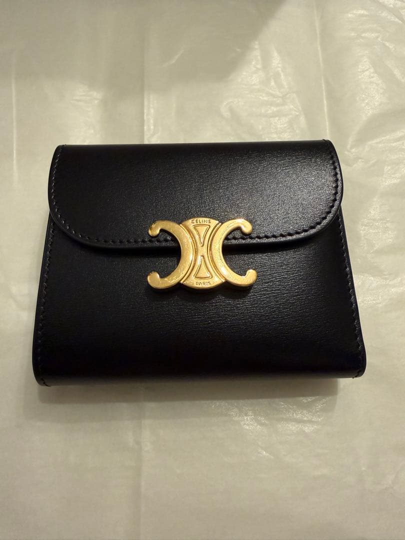 【美品】CELINE トリオンフ ウォレット 三つ折り財布 ブラック