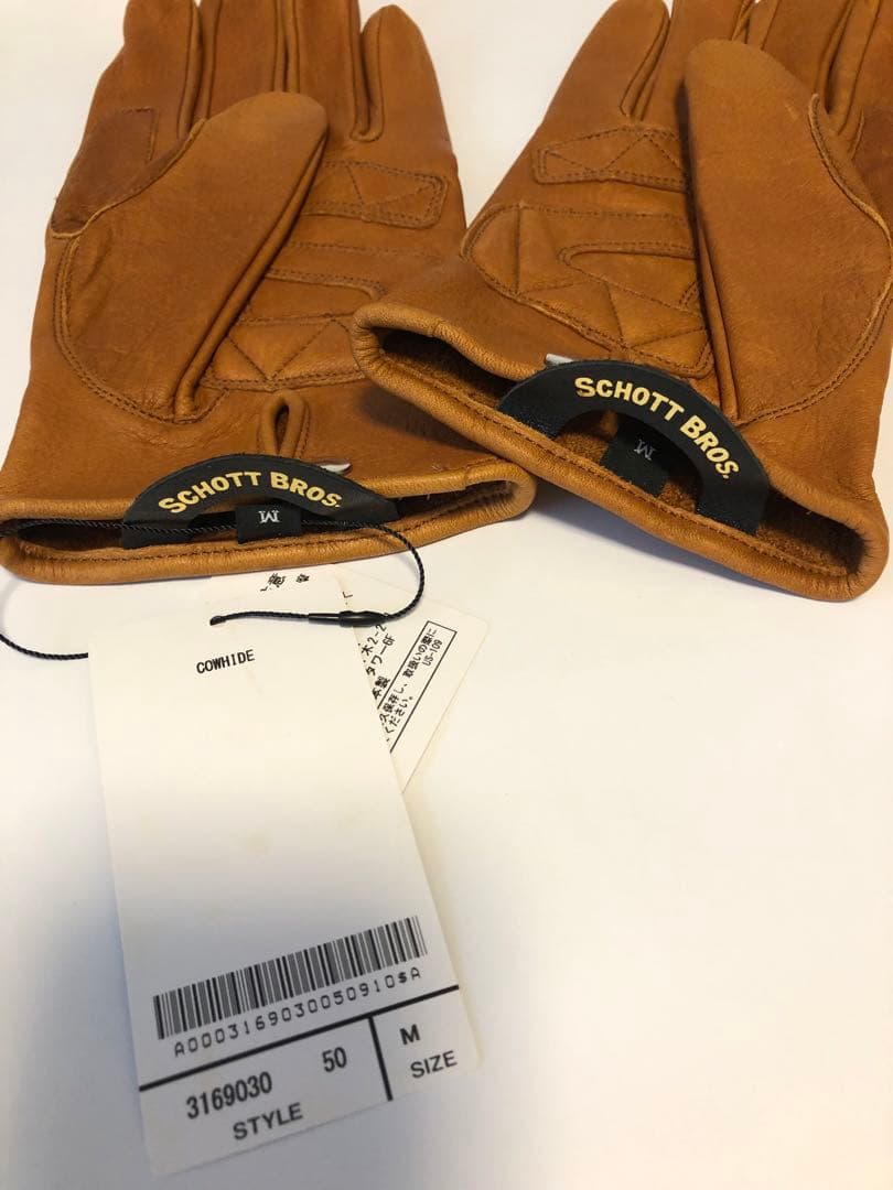 【未使用】Schott レザー グローブ 手袋 Mサイズ キャメル 新品