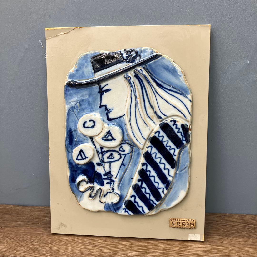 希少 加藤工芸 KATO KOGEI 陶板画 壁掛け CERAM 手描き ブルー