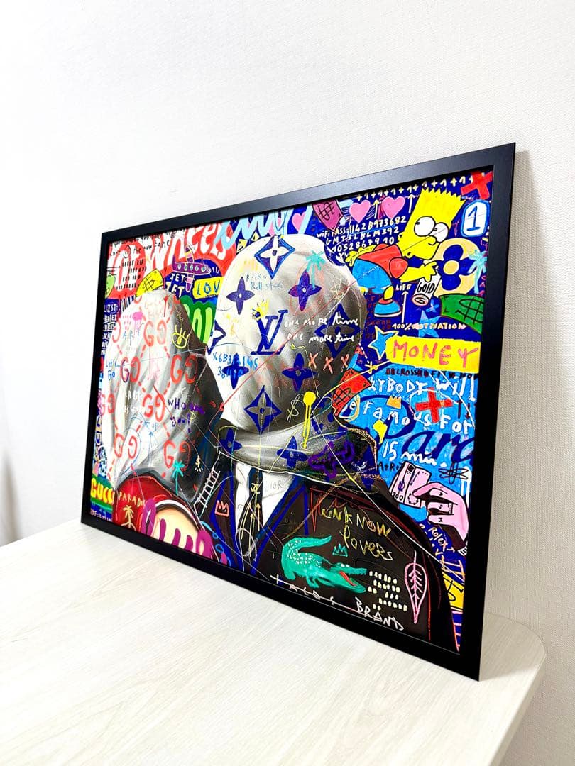 No.264フレーム付きキャンバスアート　マグリット　恋人たち　オマージュアート