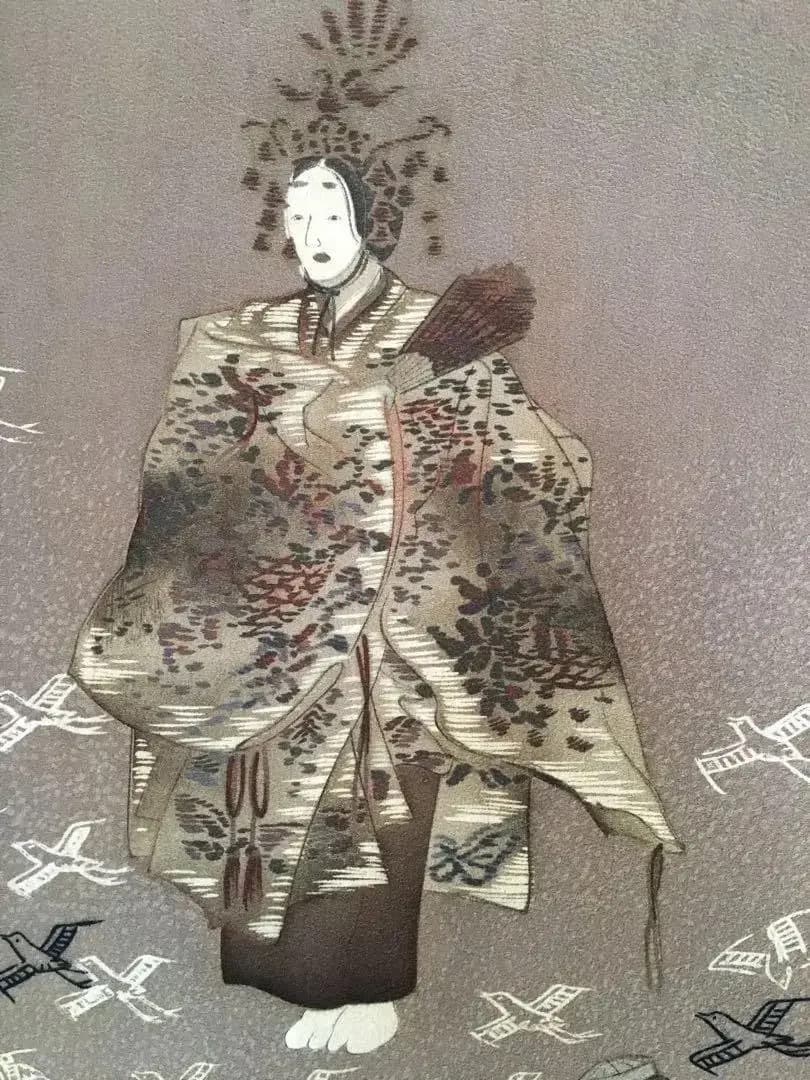 能楽図絵 能舞 羽衣他 男物長襦袢 正絹 美しき日本の古布 古裂骨董アンティーク