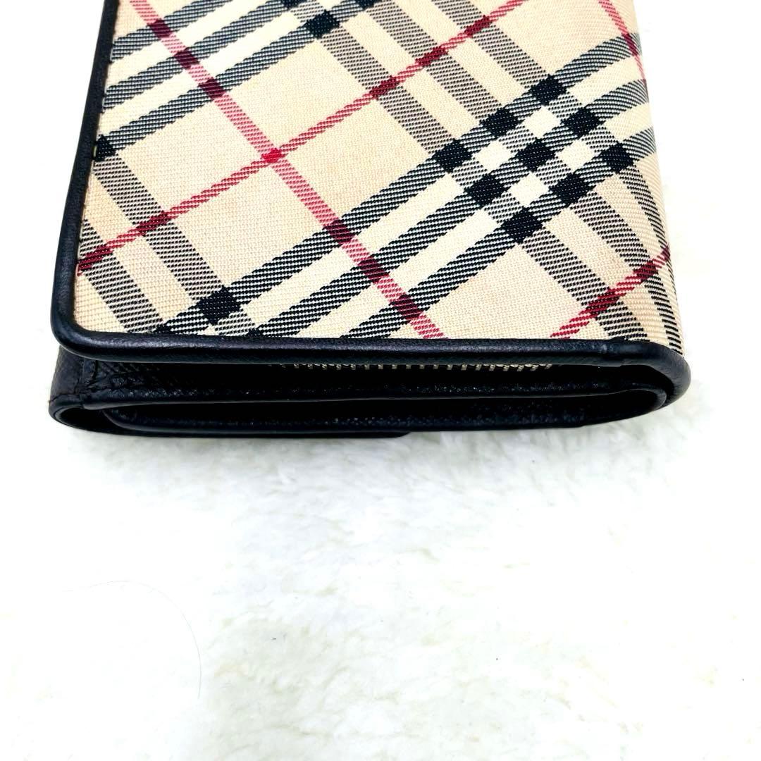 美品 Burberry バーバリー 三つ折り 財布 ノバチェック キャンバス