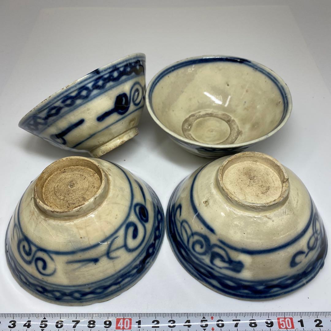 中国清朝時代　青花小鉢4客　口径約12㎝　東Y7-0403⑥タニト