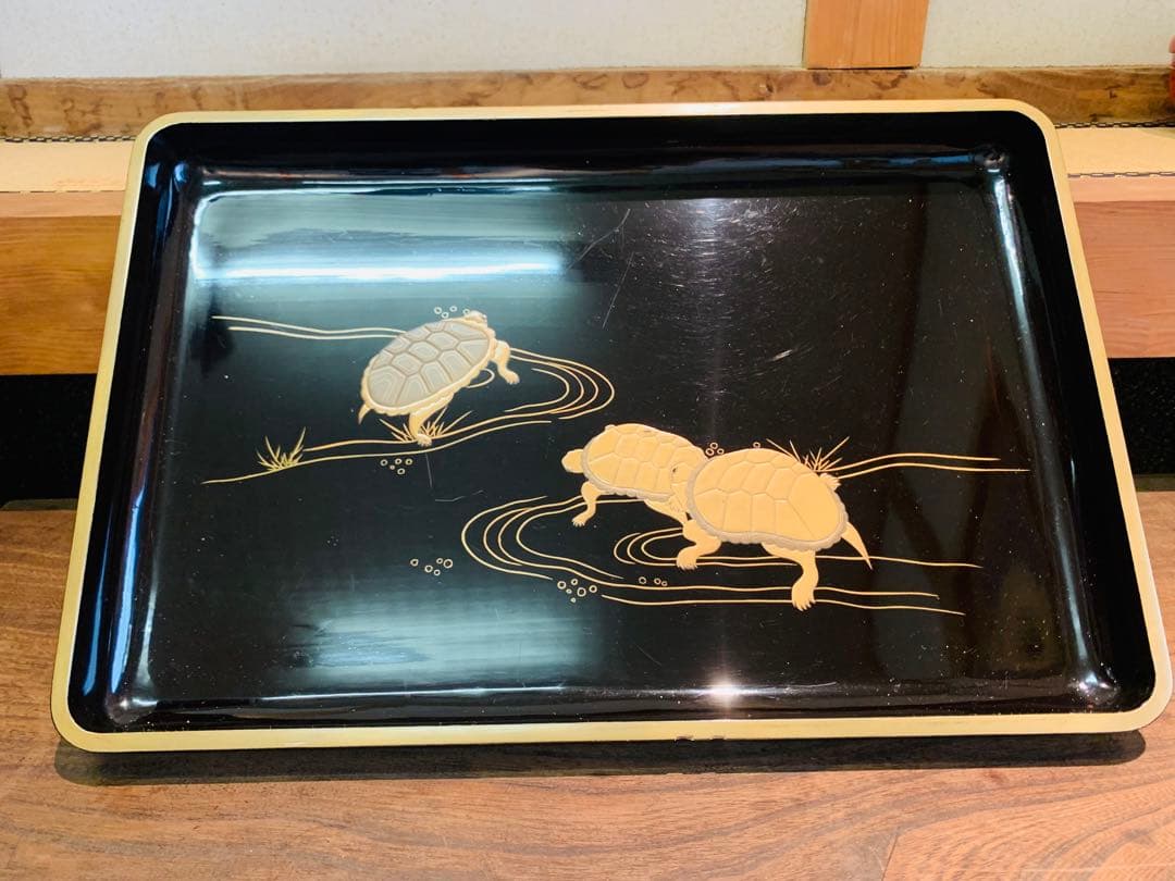 硯盆　広蓋　お盆　蒔絵　亀　天保時代　骨董　アンティーク