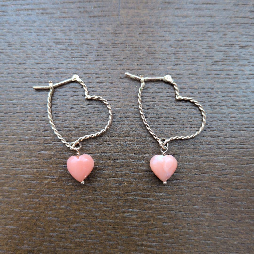 【1/25までの出品】NOJESS　K10 ハート型フープピアス　チャーム付き