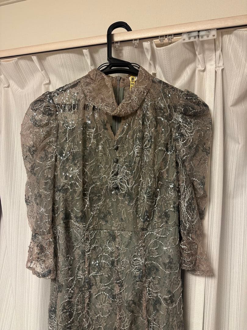 LEJA スパンコール花柄刺繍ソフトパフスリーブマーメイドラインドレスワンピース