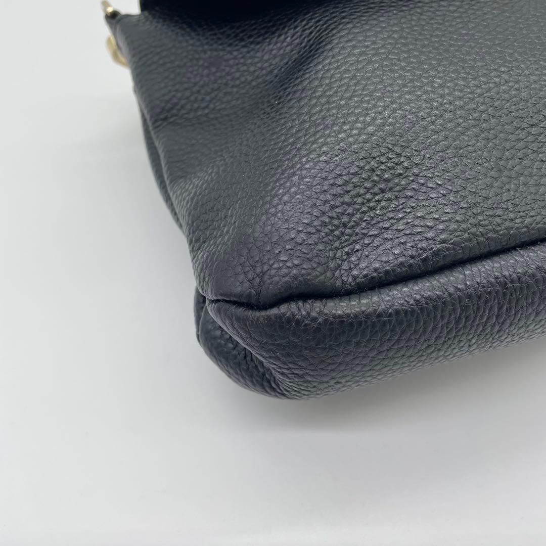 【極美品】アニエスベー　ショルダーバッグ　ゴールド金具　レザー　ブラック