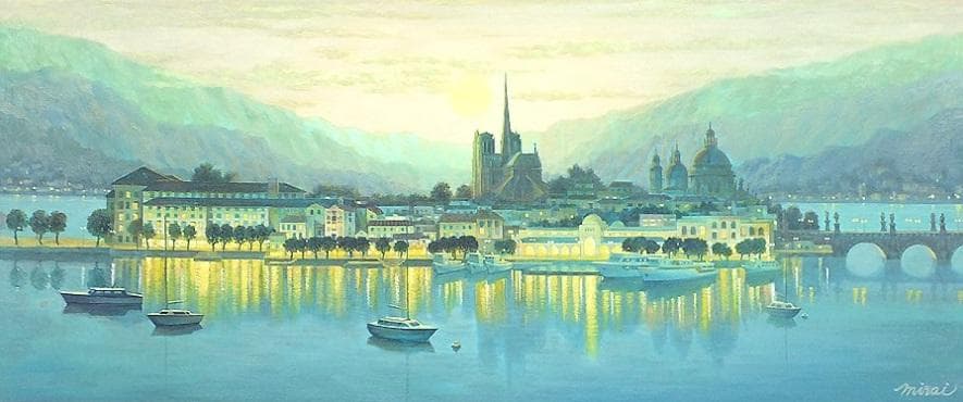 真作保証　川島未雷　「ヨーロッパ風景」　油彩　40号大作　一点もの