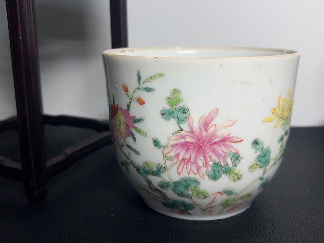 清時代粉彩茶入 陶磁器 花 茶道具 旧家整理品 中国古美術　専用箱あり