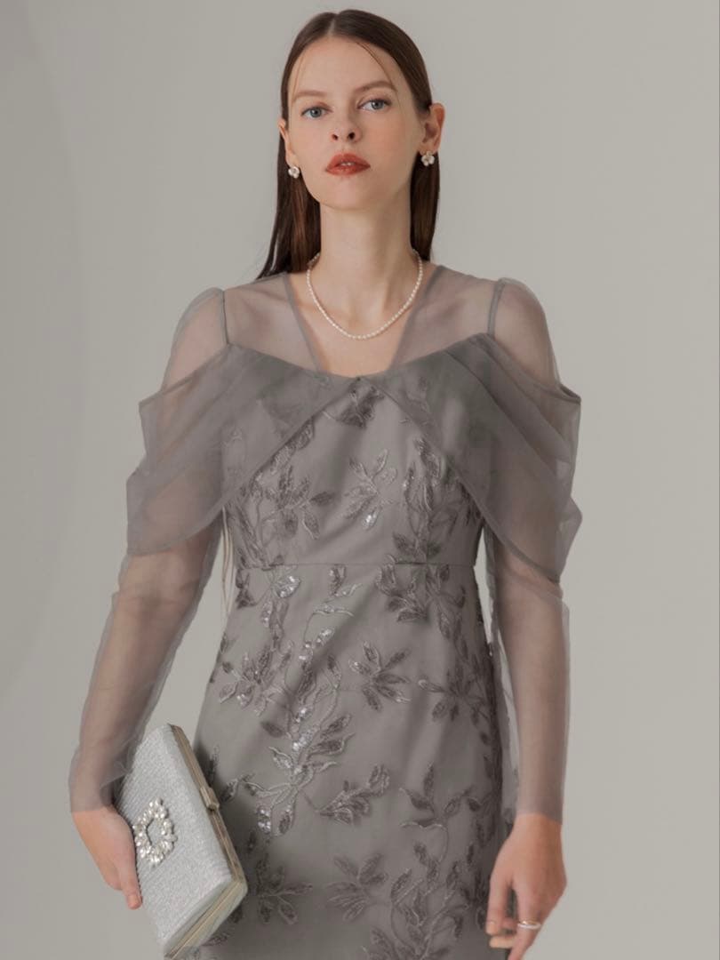 チュールロングスリーブリーフIラインワンピースドレス結婚式パーティー成人式二次会