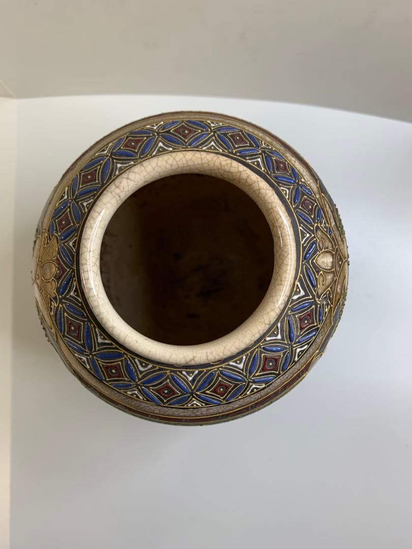 古薩摩 薩摩焼 丸十字紋 金襴手 武者図 花瓶 飾り壺 薩摩 金彩 骨董 江戸