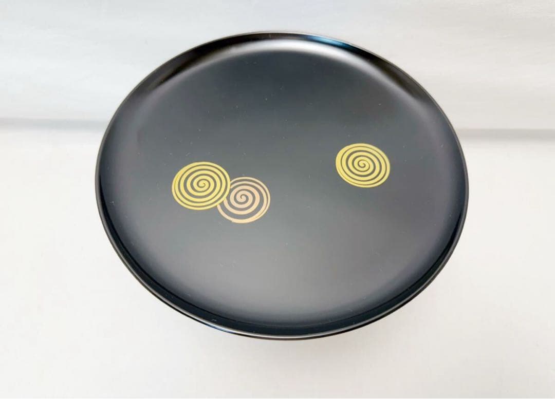 ほぼ未使用 茶道具 木製黒真塗 貴人高杯 渦蒔絵 淡々斎好写 干菓子器 茶器元箱