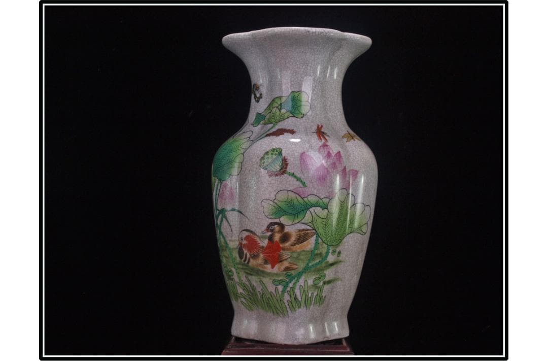 祖父蔵出品　　中国 清時代　在銘手描き花瓶 美術品DE1033A6-3