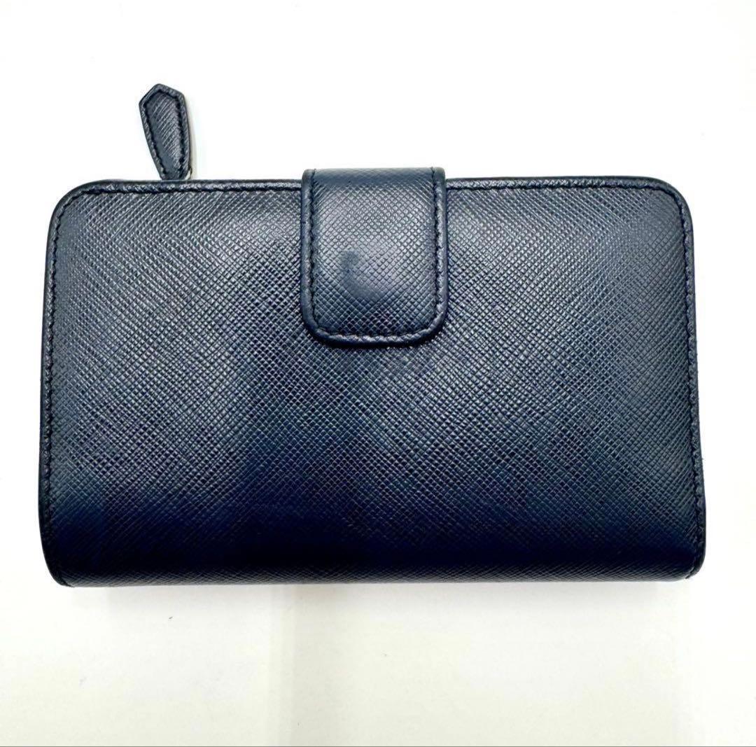 【美品】プラダ サフィアーノレザー ロゴプレート 二つ折り財布