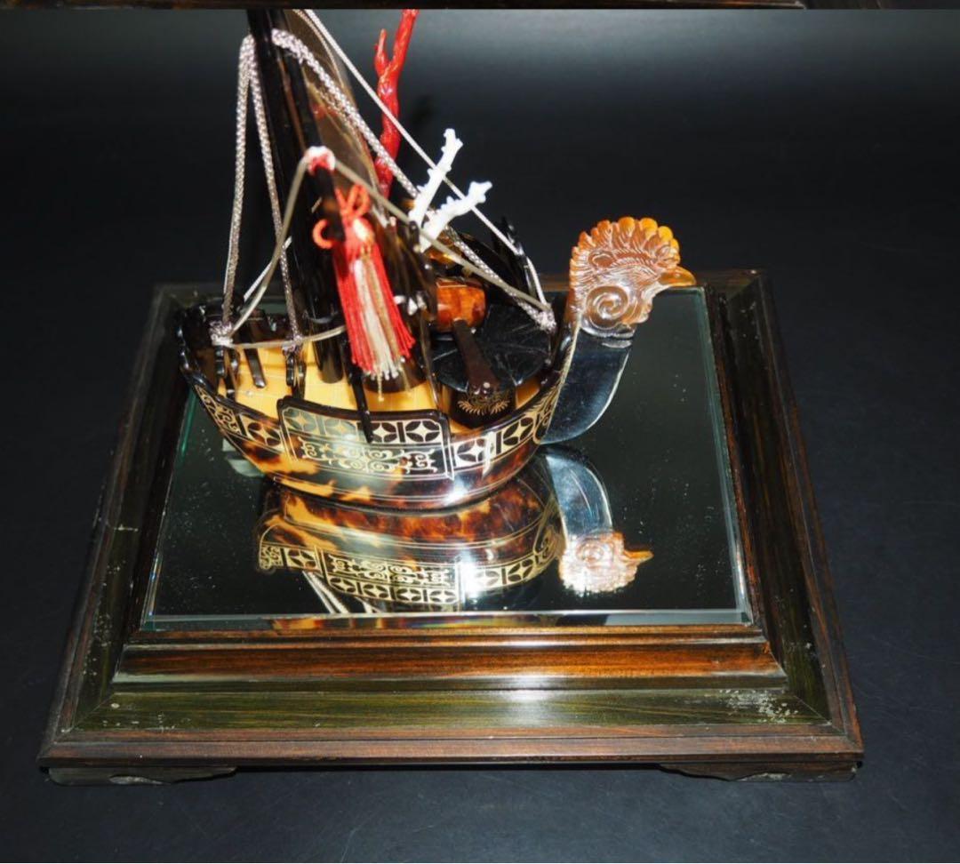 送料無料　本鼈甲宝船　赤血珊瑚・白珊瑚付　本物保証　時代物