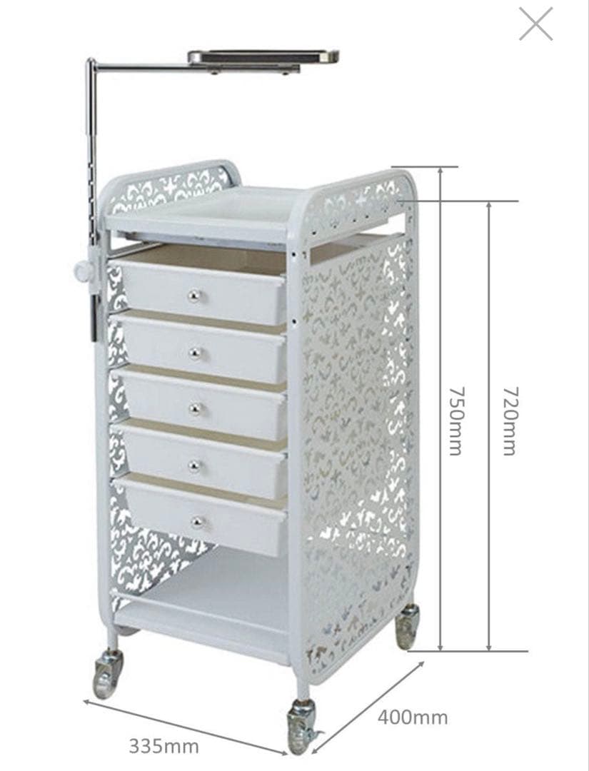 ホワイトオフィスワゴン 5段引き出し付き