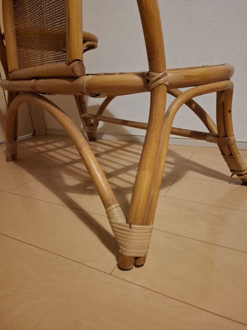 サイドテーブル付きラタンベンチ アンティーク テレフォンベンチ