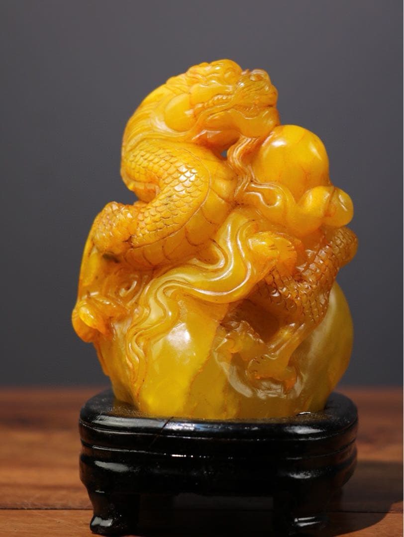 旧家蔵出古美術　盤山龍·藏龍 細工彫刻　寿山石 時代物　アンティーク　骨董品