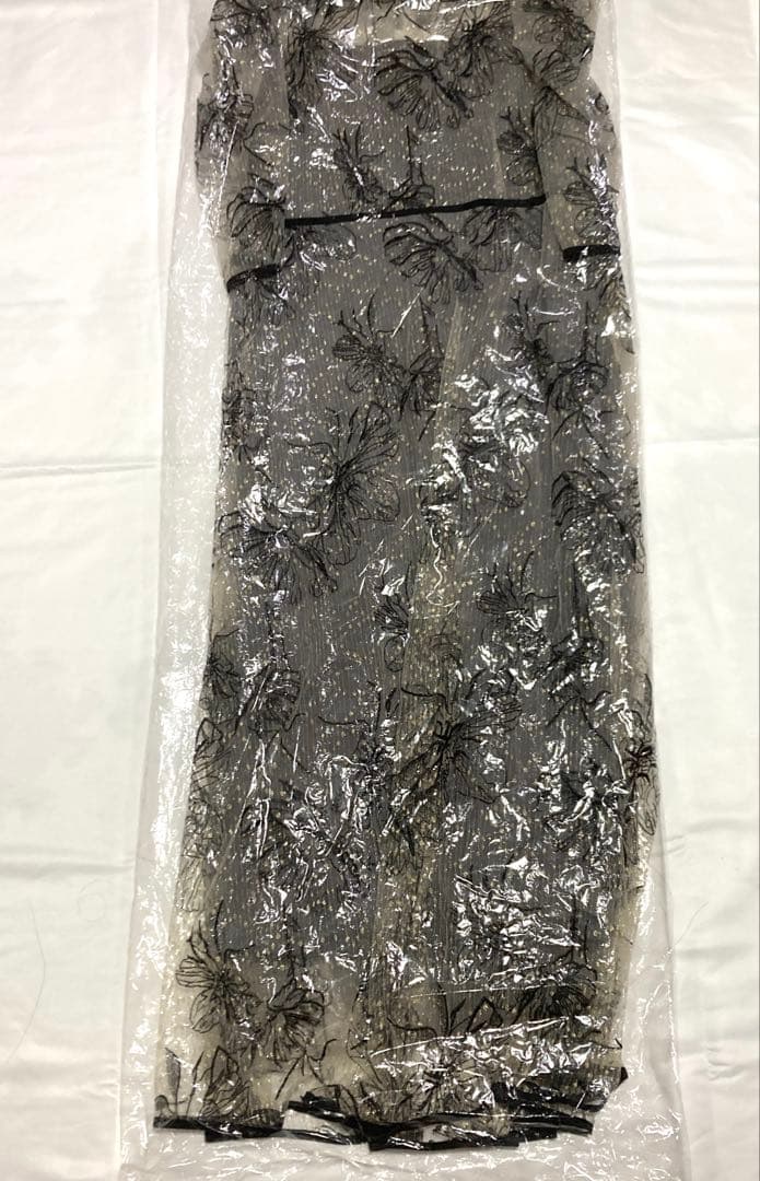 レジャLeja パイピングハイネック花柄ラメレースワンピースドレス Lサイズ