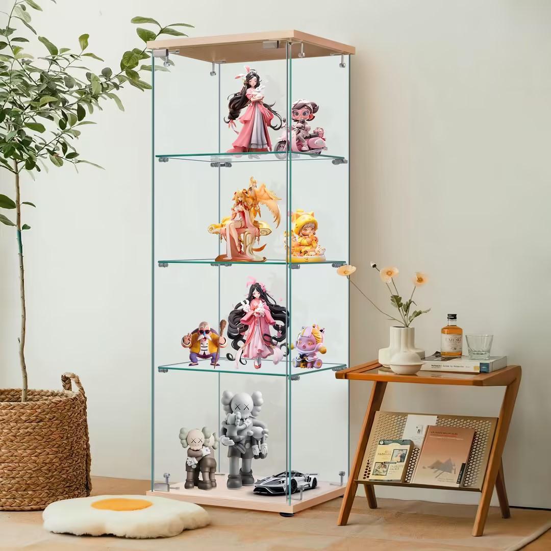 ナチュラル 4段コレクションケースガラスディスプレイキャビネットフィギュアケース