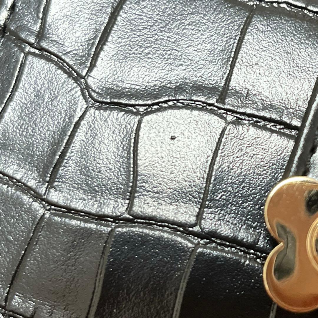 マリークワント　折り財布　ブラック　牛革　ウォレット　クロコ型押し