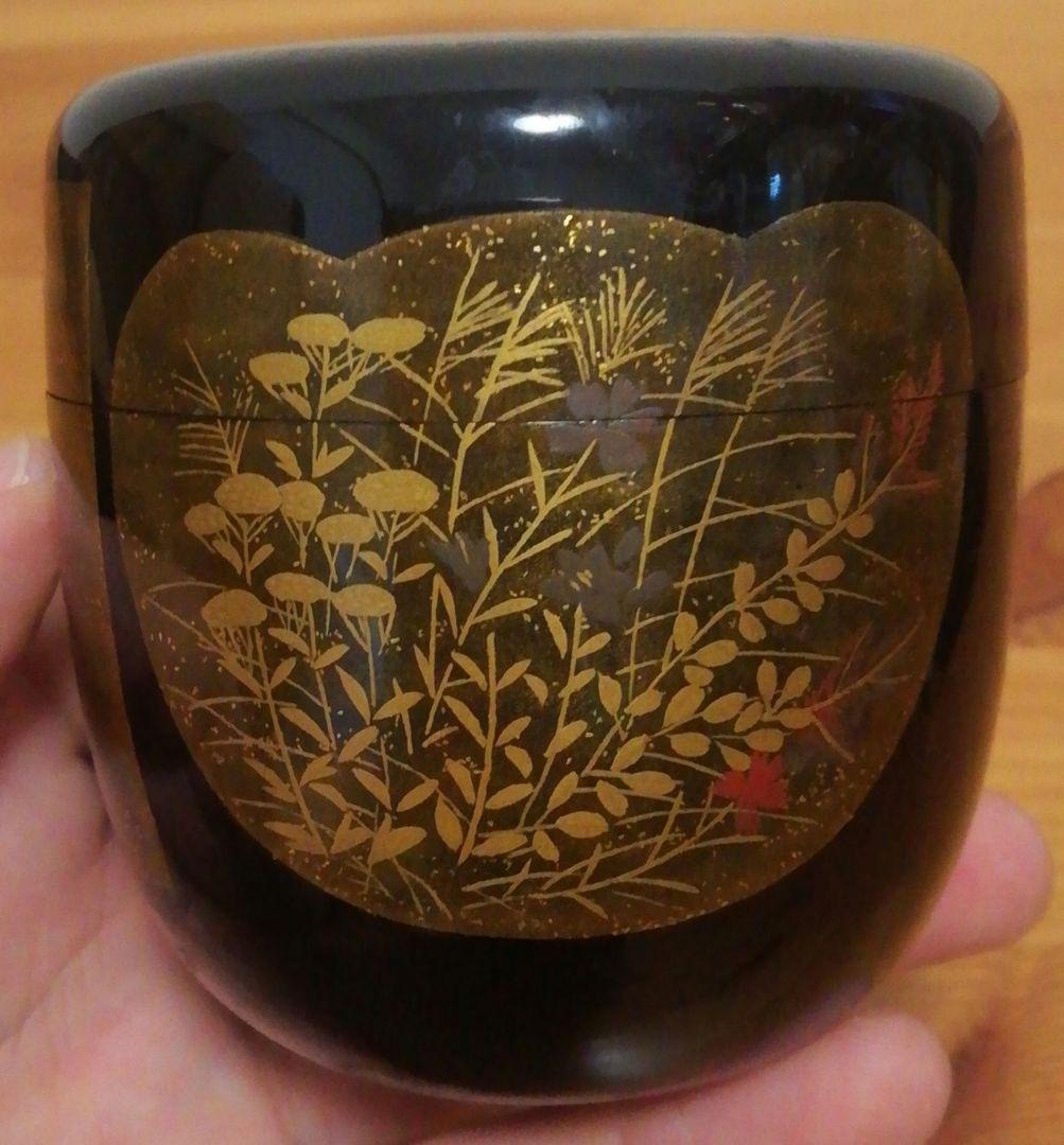 小島漆壺斎作　草花　蒔絵　棗　共箱　茶道具