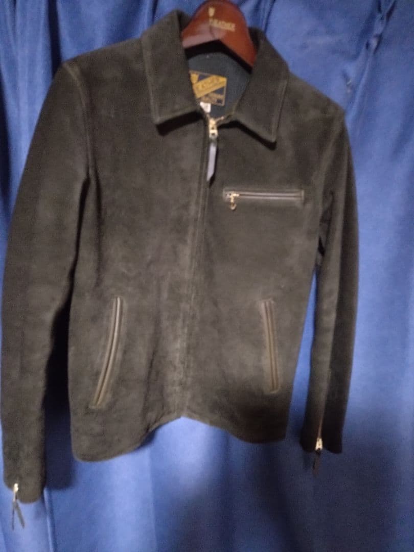 y'2 leather　シングルライダース　ステアスエード　オリーブ