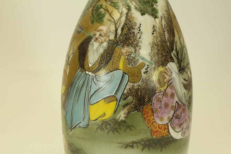 九谷 赤絵金彩 人物紋 徳利 瓶 一対 明治期(ZE587)